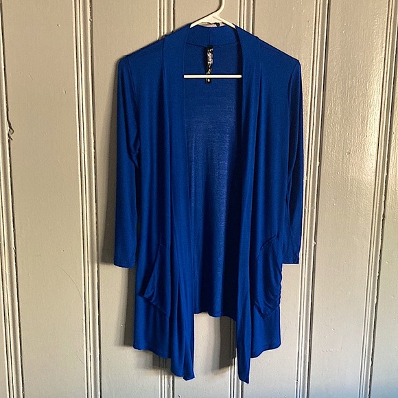 Gorgeous Royal Blue Front Angle Draped Cardigan With Pockets Size Small - Picture 7 of 12